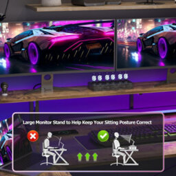 Bexevue Brown L-Shaped Gaming Desk With Power Outlets And Led, 120X70Cm Computer Desk Table With Reversible Storage Shelves - thumbnail 4