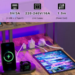 Bexevue Brown L-Shaped Gaming Desk With Power Outlets And Led, 120X70Cm Computer Desk Table With Reversible Storage Shelves - thumbnail 5