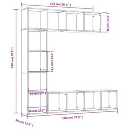 Berkfield 3 Piece Book/tv Cabinet Set Grey Sonoma 180X30X180 Cm - thumbnail 6