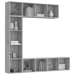 Berkfield 3 Piece Book/tv Cabinet Set Grey Sonoma 180X30X180 Cm - thumbnail 3