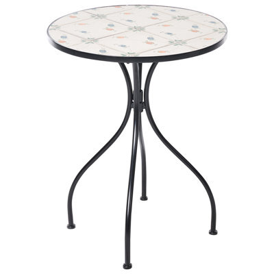 Wyld And Coco Medi Bistro Table Black Iron Round Top With Mosaic Ceramic Tiles, 60Cm. - image 1
