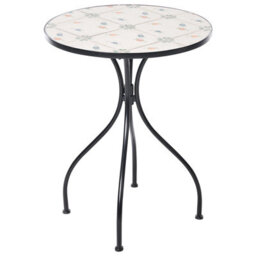 Wyld And Coco Medi Bistro Table Black Iron Round Top With Mosaic Ceramic Tiles, 60Cm. - thumbnail 1