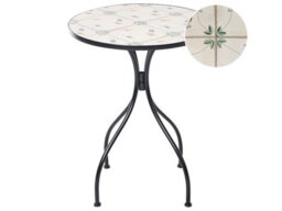 Wyld And Coco Medi Bistro Table Black Iron Round Top With Mosaic Ceramic Tiles, 60Cm. - thumbnail 3