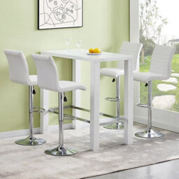 Furniture in Fashion Jam Rectangular Glass White Bar Table 4 Ripple White Stools - thumbnail 1