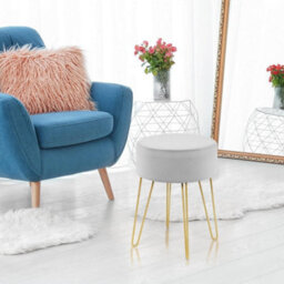 Modern Round Velvet Footrest Stool Dressing Upholstered Vanity Ottoman - thumbnail 3