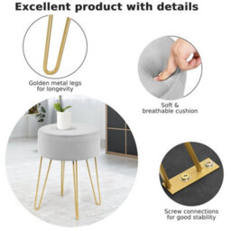 Modern Round Velvet Footrest Stool Dressing Upholstered Vanity Ottoman - thumbnail 5