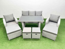 Fimous 9 Seater Patio Garden Furniture Sets With Black Glass Top Dining Table Love Sofa 4 Stools Light Grey - thumbnail 1