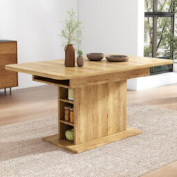 Abrihome Extendable Oak Dining Table With Storage Modern Simple Iron Frame Space-Saving Multifunctional Design, Oak - thumbnail 2
