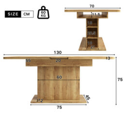 Abrihome Extendable Oak Dining Table With Storage Modern Simple Iron Frame Space-Saving Multifunctional Design, Oak - thumbnail 4