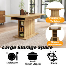 Abrihome Extendable Oak Dining Table With Storage Modern Simple Iron Frame Space-Saving Multifunctional Design, Oak - thumbnail 3