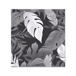 Warren Reed Designer Black White Tropical Leaves Premium Glass Kitchen Splashback W700mm X H650mm - thumbnail 2