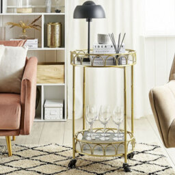 Wyld And Coco Gold Iron Kitchen Trolley Bar Cart With Marble-Effect Tops And Castors, W48 X D48 X H80Cm - thumbnail 2