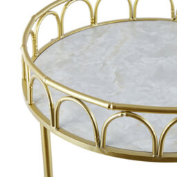 Wyld And Coco Gold Iron Kitchen Trolley Bar Cart With Marble-Effect Tops And Castors, W48 X D48 X H80Cm - thumbnail 3