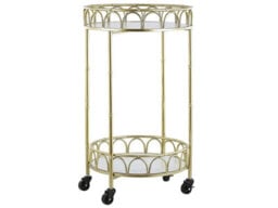 Wyld And Coco Gold Iron Kitchen Trolley Bar Cart With Marble-Effect Tops And Castors, W48 X D48 X H80Cm - thumbnail 1