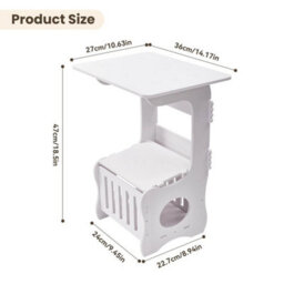 Slim Side Table 3-Tier Storage Table Narrow Bedside Storage Shelves White  Typ1 - thumbnail 2