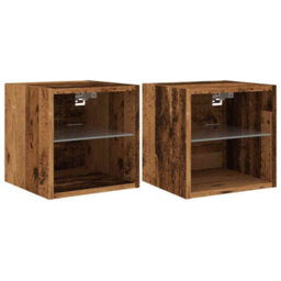 Berkfield Tv Wall Cabinets With Led Lights 2 Pcs Old Wood 30X28.5X30 Cm - thumbnail 2