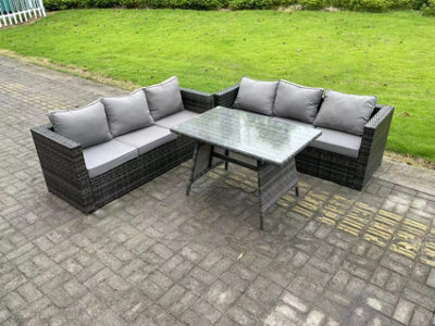 Fimous Wicker Pe Rattan Garden Dining Set Outdoor Furniture Sofa With Patio Dining Table Dark Grey Mixed - image 1