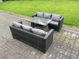 Fimous Wicker Pe Rattan Garden Dining Set Outdoor Furniture Sofa With Patio Dining Table Dark Grey Mixed - thumbnail 2