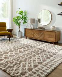 Livabliss Urban Shaggy-Geometric Brown Ivory Soft Plush Pile Living Bedroom Rug 200 X 290 Cm Easy Care, Non Shedding - thumbnail 5