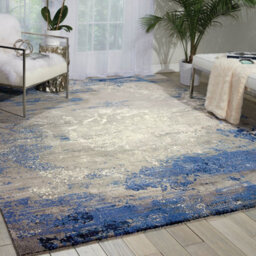 Twilight Blue Funky Luxurious Modern Easy To Clean Abstract Viscose Wool Rug For Living Room, Bedroom - 168Cm X 244Cm - thumbnail 2
