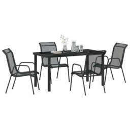 Berkfield Garden Dining Set 5 Pcs Black Textilene And Steel - thumbnail 3