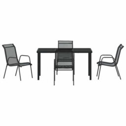 Berkfield Garden Dining Set 5 Pcs Black Textilene And Steel - thumbnail 7