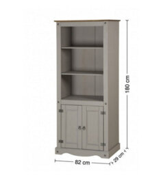 Mercers Furniture Corona Grey Wax 2 Door Bookcase 3 Shelf Display Cabinet Cupboard Solid Wood Pine Wooden Painted Mexican Styling - thumbnail 8
