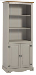 Mercers Furniture Corona Grey Wax 2 Door Bookcase 3 Shelf Display Cabinet Cupboard Solid Wood Pine Wooden Painted Mexican Styling - thumbnail 5