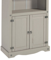 Mercers Furniture Corona Grey Wax 2 Door Bookcase 3 Shelf Display Cabinet Cupboard Solid Wood Pine Wooden Painted Mexican Styling - thumbnail 7