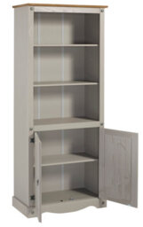Mercers Furniture Corona Grey Wax 2 Door Bookcase 3 Shelf Display Cabinet Cupboard Solid Wood Pine Wooden Painted Mexican Styling - thumbnail 6
