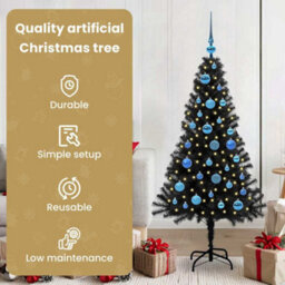 Vidaxl Christmas Tree With 150 Leds With Stand Black 150 Cm Pvc - thumbnail 7
