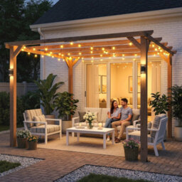 Outsunny 3X3 M Garden Wooden Pergola Gazebo Grape Trellis, Maple Wood-Effect - thumbnail 7