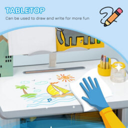 Homcom Kids Desk And Chair Set W/ Drawer, Book Stand, Pen Slot, Grey - thumbnail 7