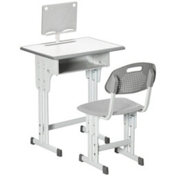 Homcom Kids Desk And Chair Set W/ Drawer, Book Stand, Pen Slot, Grey - thumbnail 2
