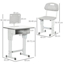 Homcom Kids Desk And Chair Set W/ Drawer, Book Stand, Pen Slot, Grey - thumbnail 3