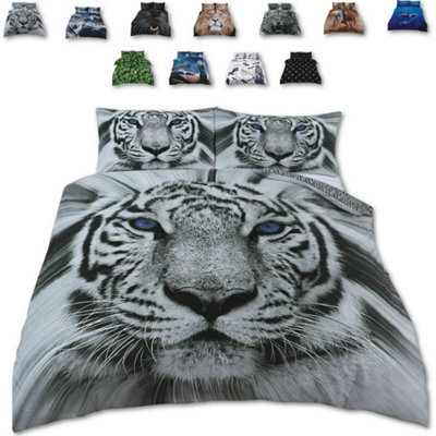TheWhiteWater Limited Rare White Snow Tiger Bed Set - 3D Animal Printed Single Beddings Duvet Cover + One Matching Pillowcase - image 1