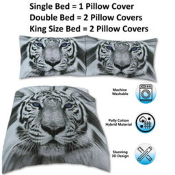 TheWhiteWater Limited Rare White Snow Tiger Bed Set - 3D Animal Printed Single Beddings Duvet Cover + One Matching Pillowcase - thumbnail 6