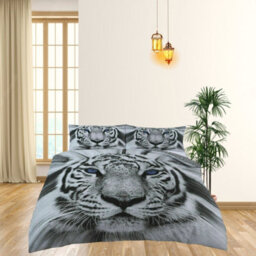 TheWhiteWater Limited Rare White Snow Tiger Bed Set - 3D Animal Printed Single Beddings Duvet Cover + One Matching Pillowcase - thumbnail 5