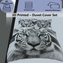 TheWhiteWater Limited Rare White Snow Tiger Bed Set - 3D Animal Printed Single Beddings Duvet Cover + One Matching Pillowcase - thumbnail 4