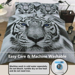 TheWhiteWater Limited Rare White Snow Tiger Bed Set - 3D Animal Printed Single Beddings Duvet Cover + One Matching Pillowcase - thumbnail 3