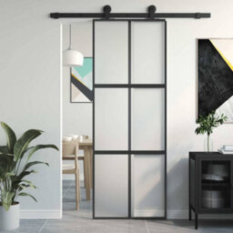 Berkfield Modern Sliding Door Black 76X205 Cm Tempered Glass And Aluminium - thumbnail 2