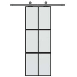 Berkfield Modern Sliding Door Black 76X205 Cm Tempered Glass And Aluminium - thumbnail 3