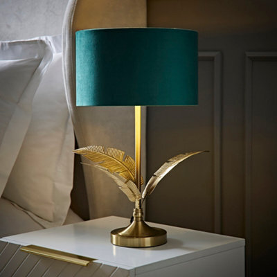 Valuelights Christina Green Velvet And Gold Inner Shade Gold Palm Leaf Table Lamp With Bulb - image 1