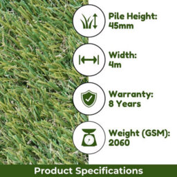 "45mm Outdoor Artificial Grass, Plush Artificial Grass, Premium Synthetic Artificial Grass-3M(9'9"") X 4M(13'1"")-12M²" - thumbnail 4
