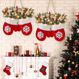 Amorly Led Light Up Christmas Door Wreath, Hanging Artificial Xmas Wreath Ornament For Front Door Home Wall Decor - thumbnail 8
