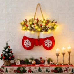 Amorly Led Light Up Christmas Door Wreath, Hanging Artificial Xmas Wreath Ornament For Front Door Home Wall Decor - thumbnail 9