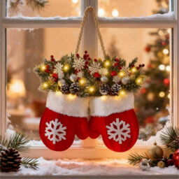 Amorly Led Light Up Christmas Door Wreath, Hanging Artificial Xmas Wreath Ornament For Front Door Home Wall Decor - thumbnail 4