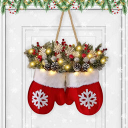 Amorly Led Light Up Christmas Door Wreath, Hanging Artificial Xmas Wreath Ornament For Front Door Home Wall Decor - thumbnail 1