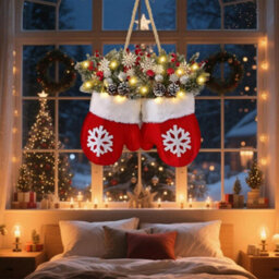 Amorly Led Light Up Christmas Door Wreath, Hanging Artificial Xmas Wreath Ornament For Front Door Home Wall Decor - thumbnail 6