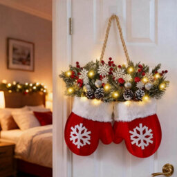 Amorly Led Light Up Christmas Door Wreath, Hanging Artificial Xmas Wreath Ornament For Front Door Home Wall Decor - thumbnail 5